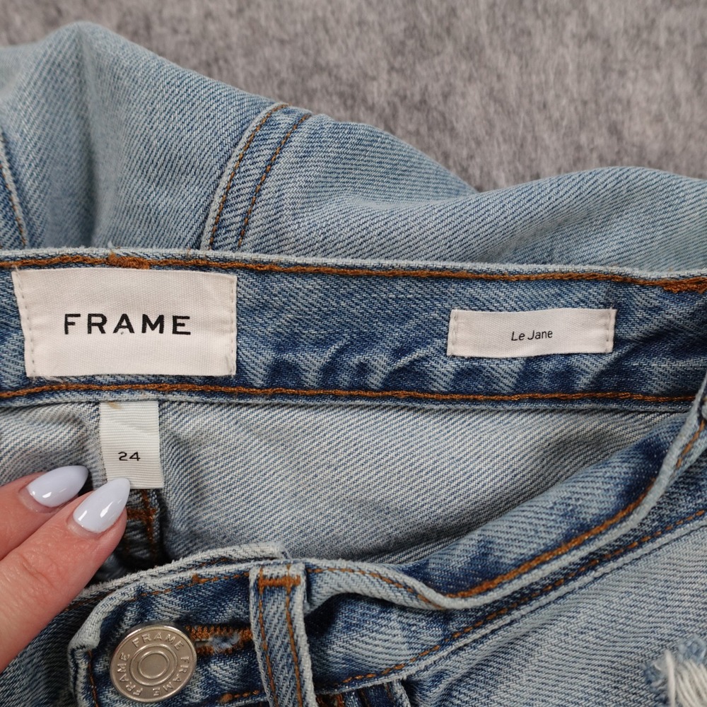 FRAME Jeans Womens 24 Blue Le Jane Sunkissed Distressed Straight Leg - Picture 6 of 11